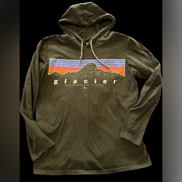 Glacier National Park hooded long sleeve shirt black small - Picture 1 of 5